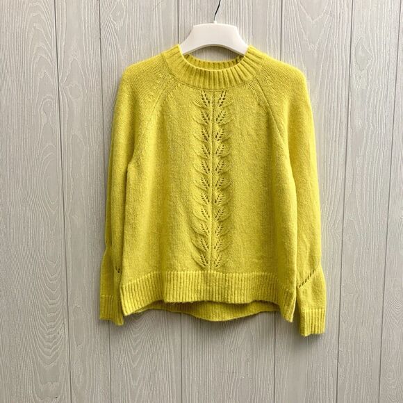LOFT Petites Yellow Dusty Lemon Pointelle Long Sleeve Sweater XSP NWT - Picture 3 of 7